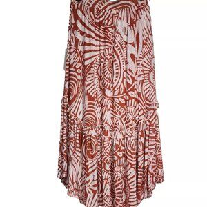 Anthropologie Orange White Bodhi Midi Skirt Women's Size S Pull On Bottom Ruffle